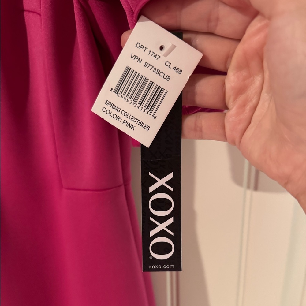 NEW w TAGS 🏷️  XOXO Hot Pink Off-the-Shoulder Sheath Dress (Small) - Picture 6 of 13